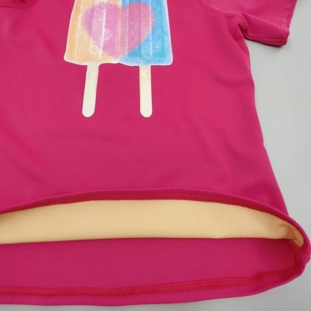 Lands End Rash Guard Shirt Girls Large Hot Pink Heart‎ Popsicle Print Lined Swim